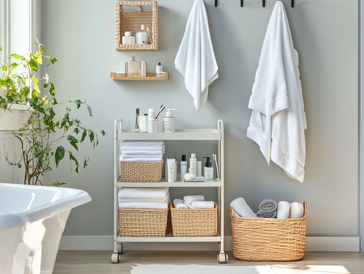 An example of stackable baskets used for bathroom organization.