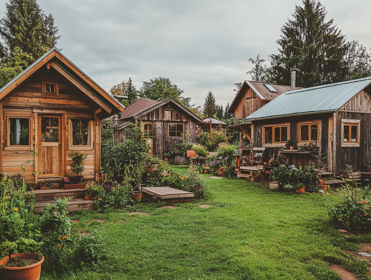 Examples of popular architectural styles for tiny homes including modern minimalist and rustic cabin.