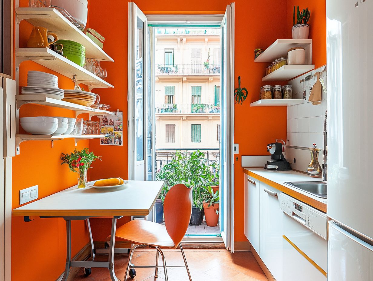 Colorful stackable containers organized in a small kitchen pantry