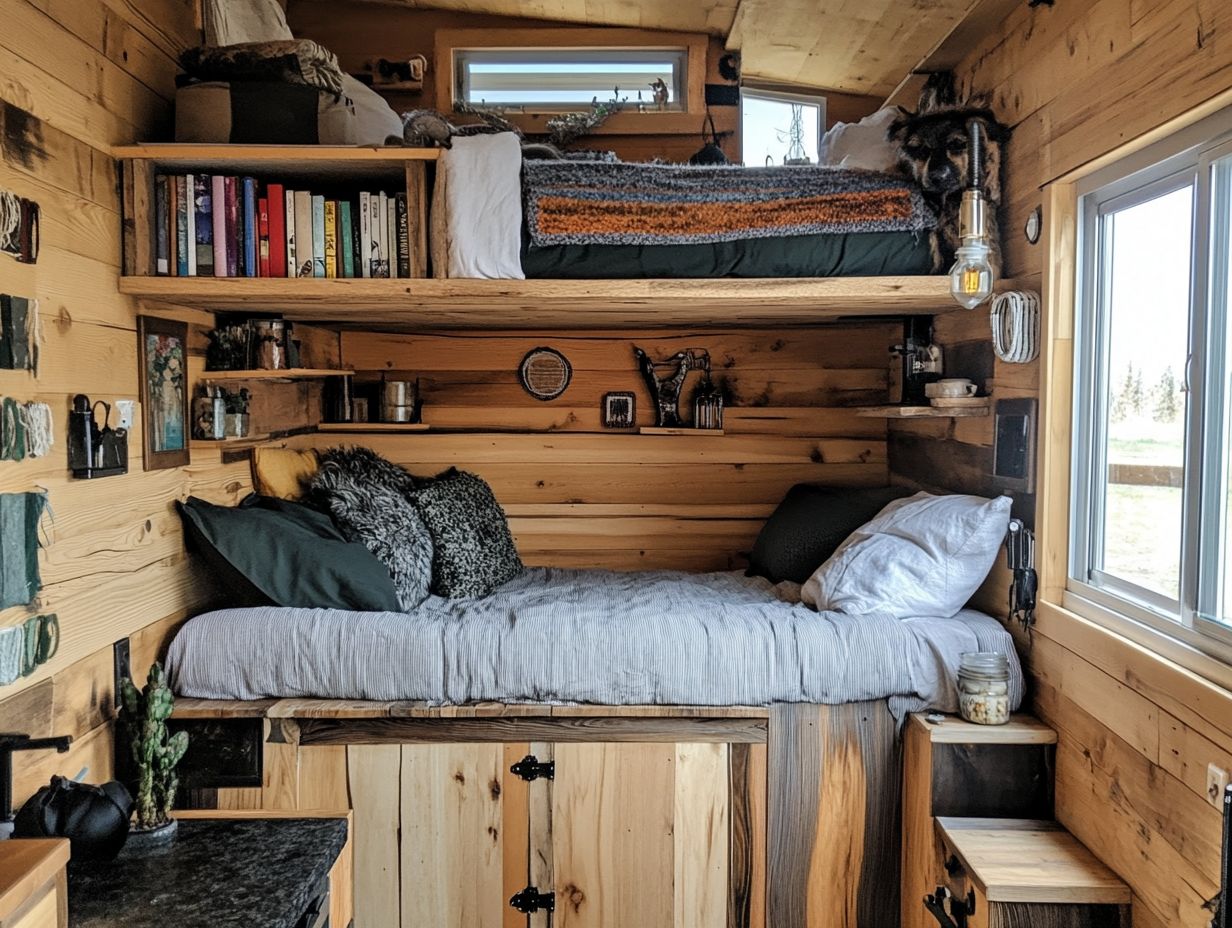 A visual representation of key takeaways for DIY storage hacks in tiny houses.