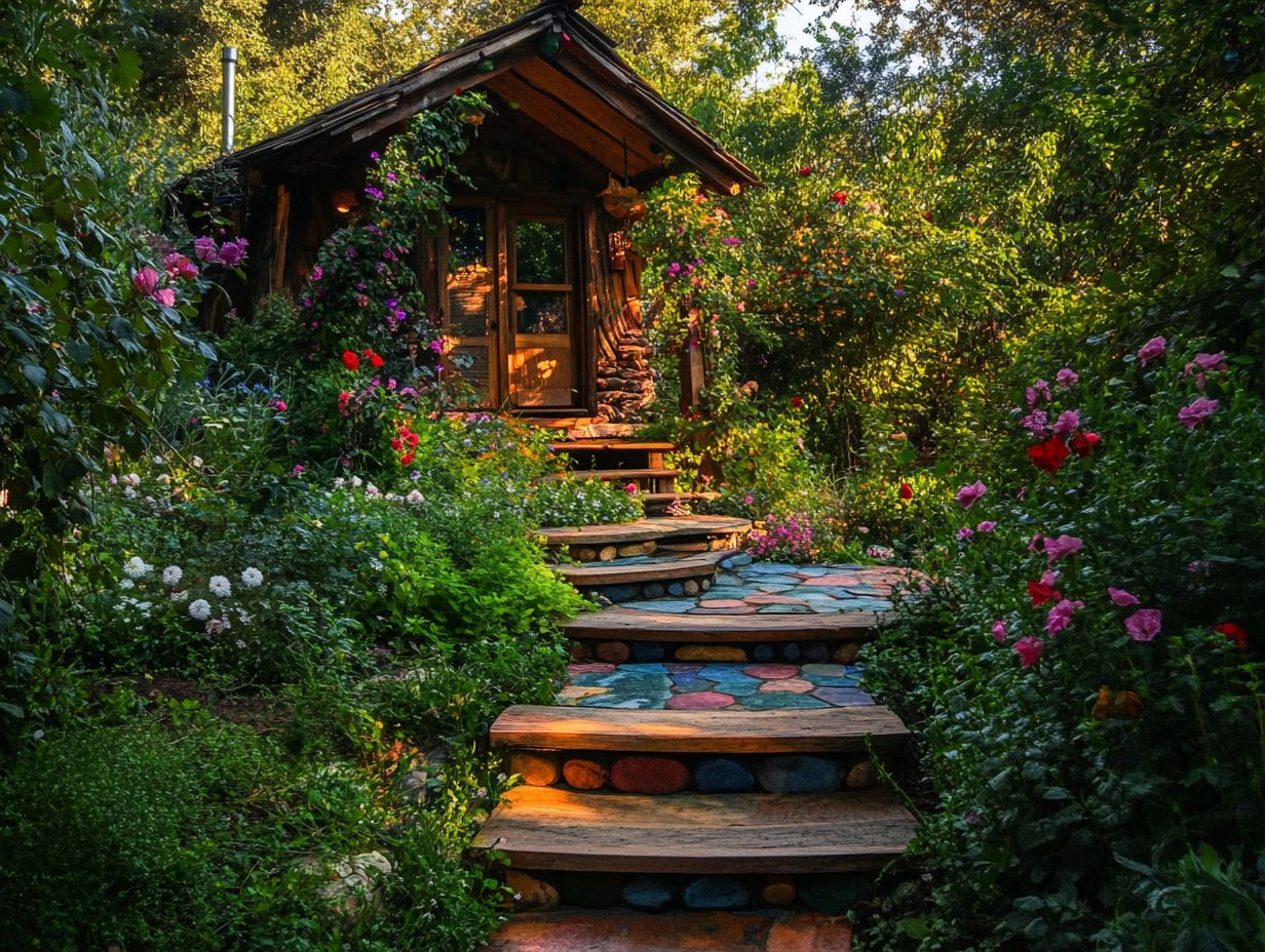 Beautiful flagstone pathway enhancing a tiny house garden