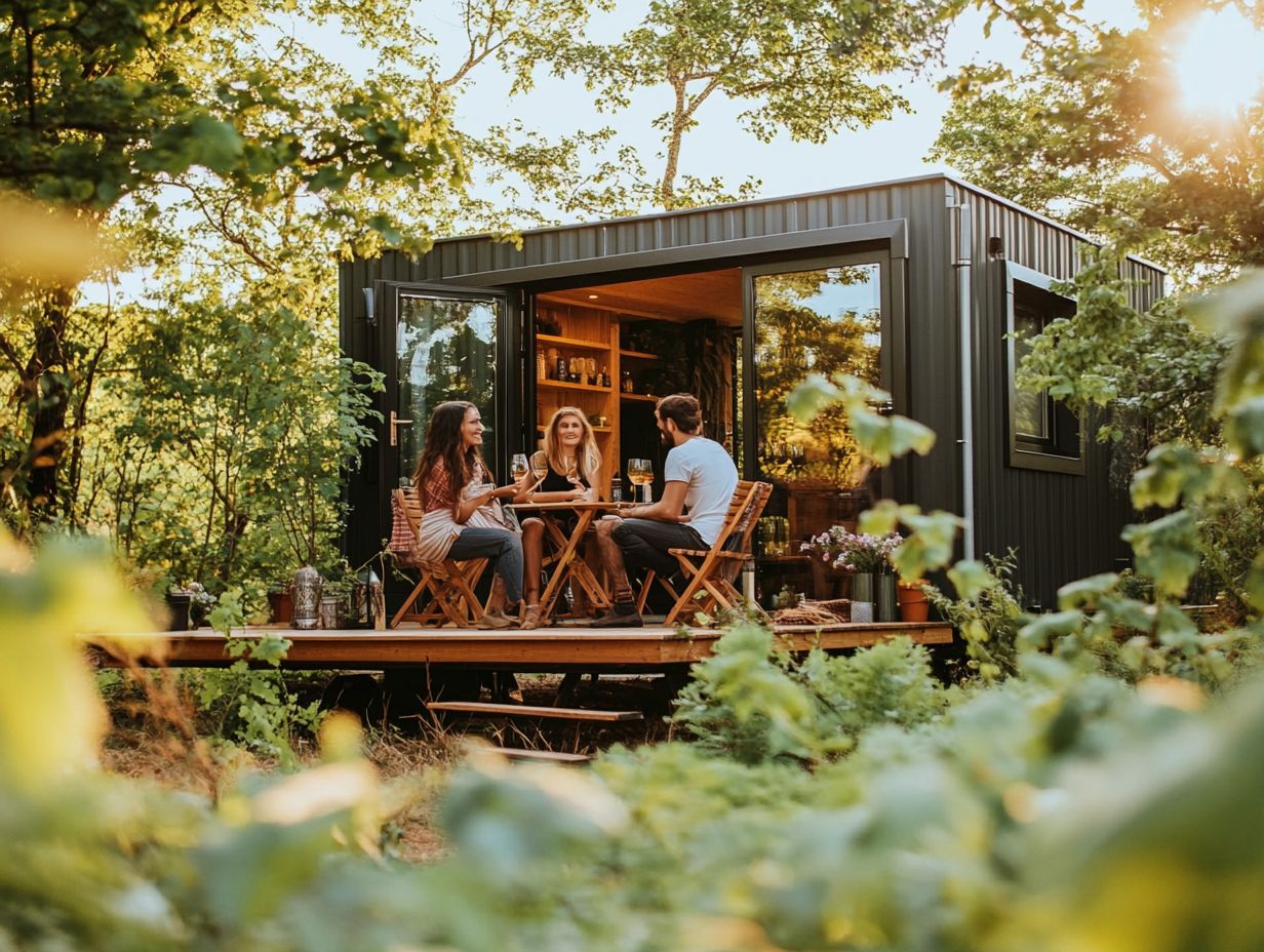 A community gathering in a tiny house neighborhood