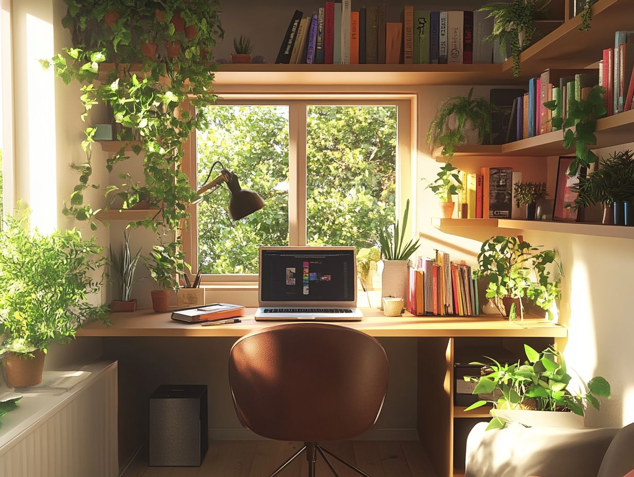 A well-organized tiny home office with effective storage solutions.