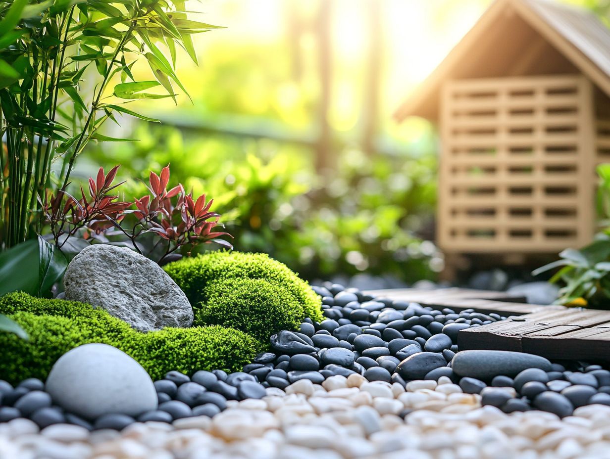 A visual representation of a Tiny House Zen Garden with rocks and plants.