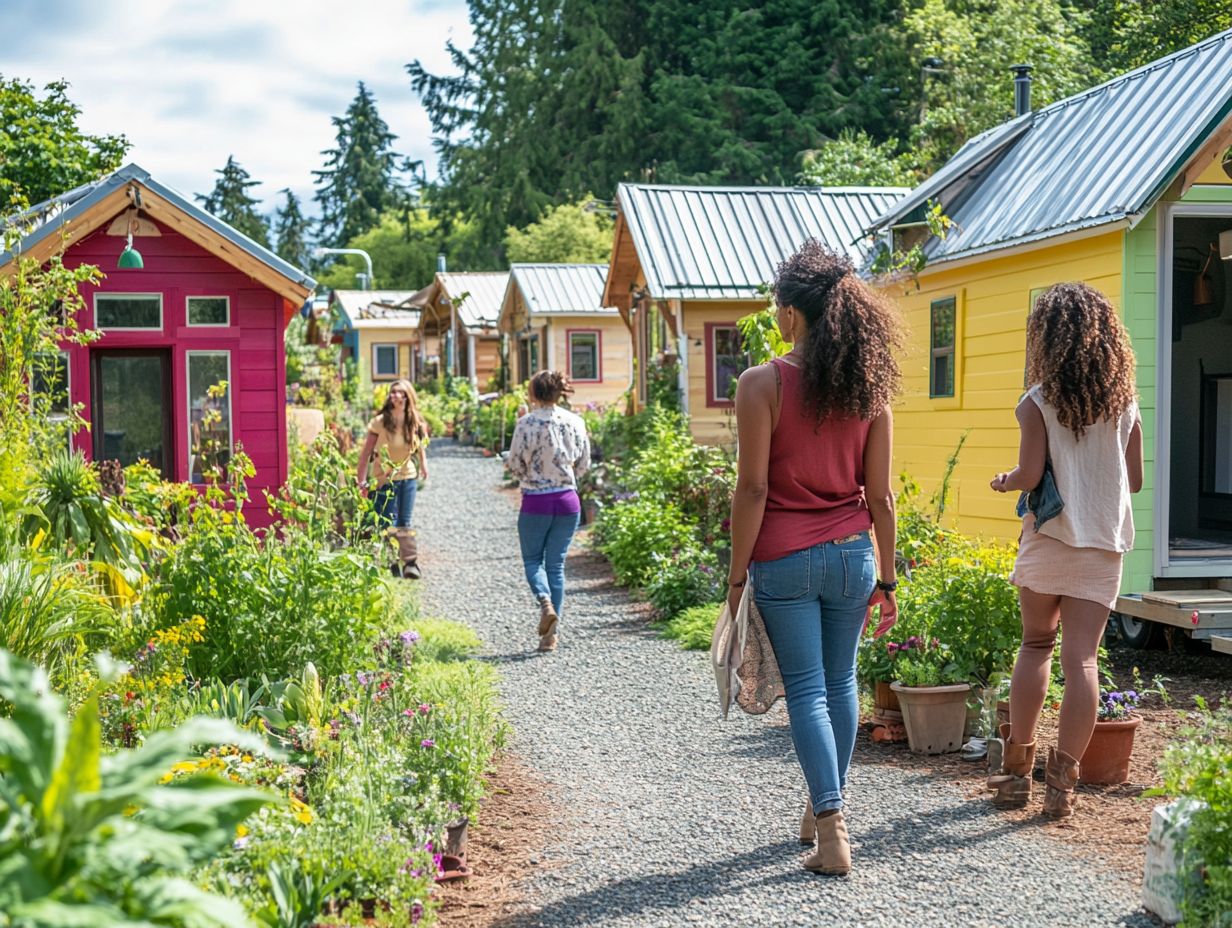 A scenic view of a tiny house community highlighting location and amenities