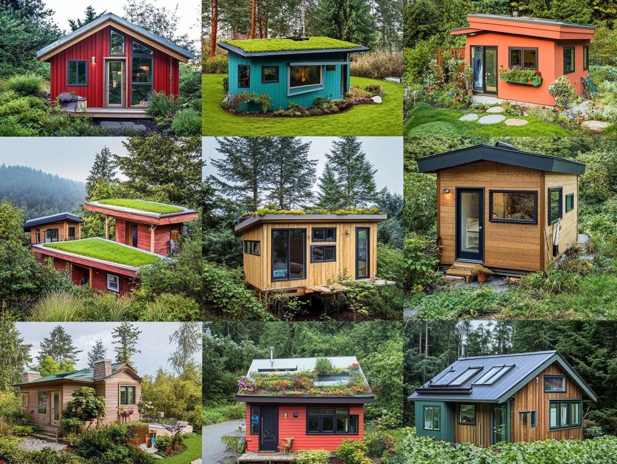 Creative roofing designs for tiny houses showcasing green roofs and solar panels