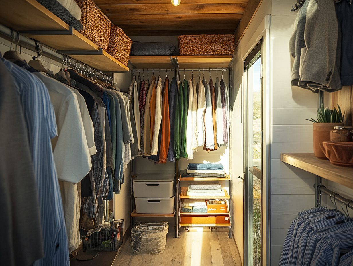 Creative hanging storage solutions to optimize space in tiny homes.