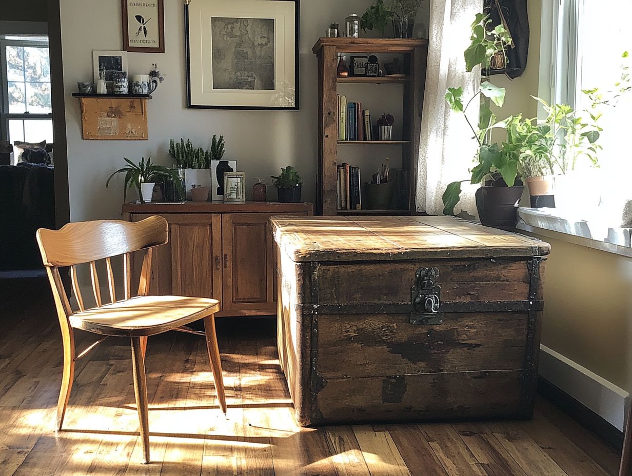 Repurposed old furniture for tiny living showcasing various styles.