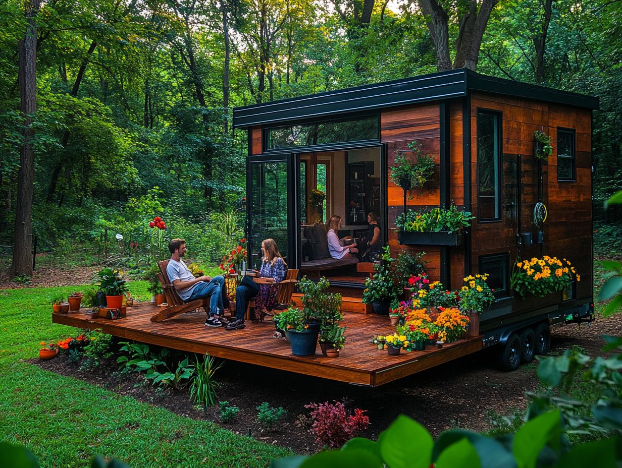 Illustration of challenges and solutions in designing outdoor spaces for tiny houses