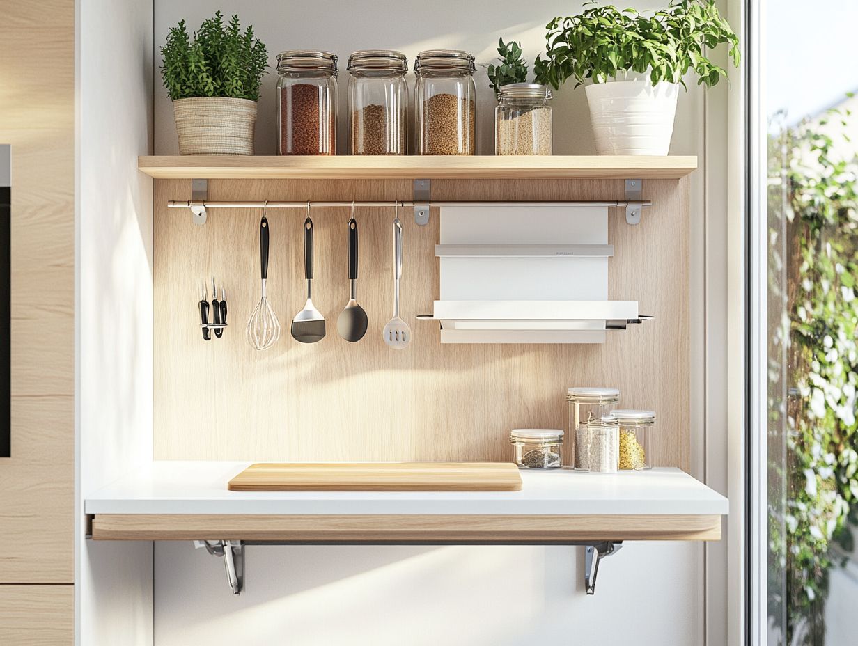 A beautifully organized small kitchen showcasing creative counter space solutions