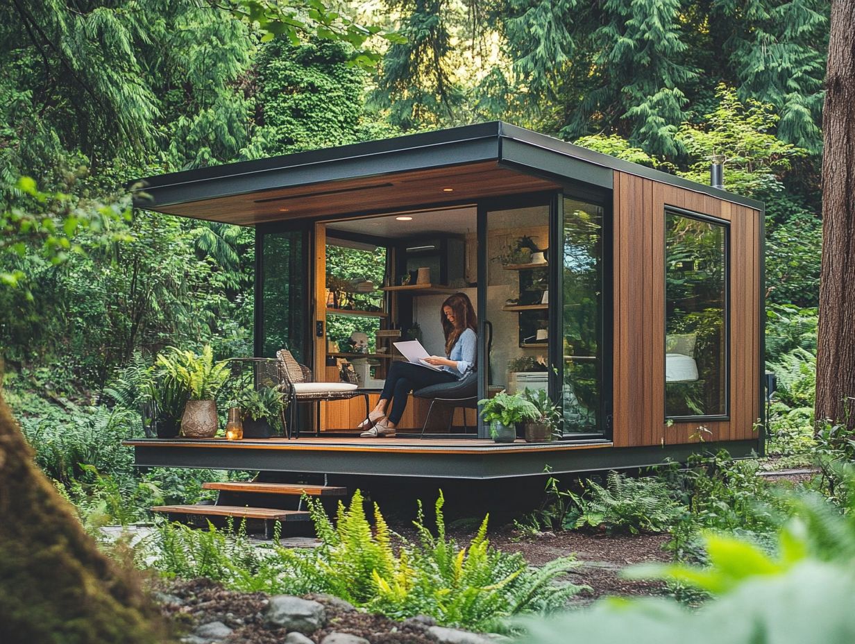 A tiny house with solar panels and water systems