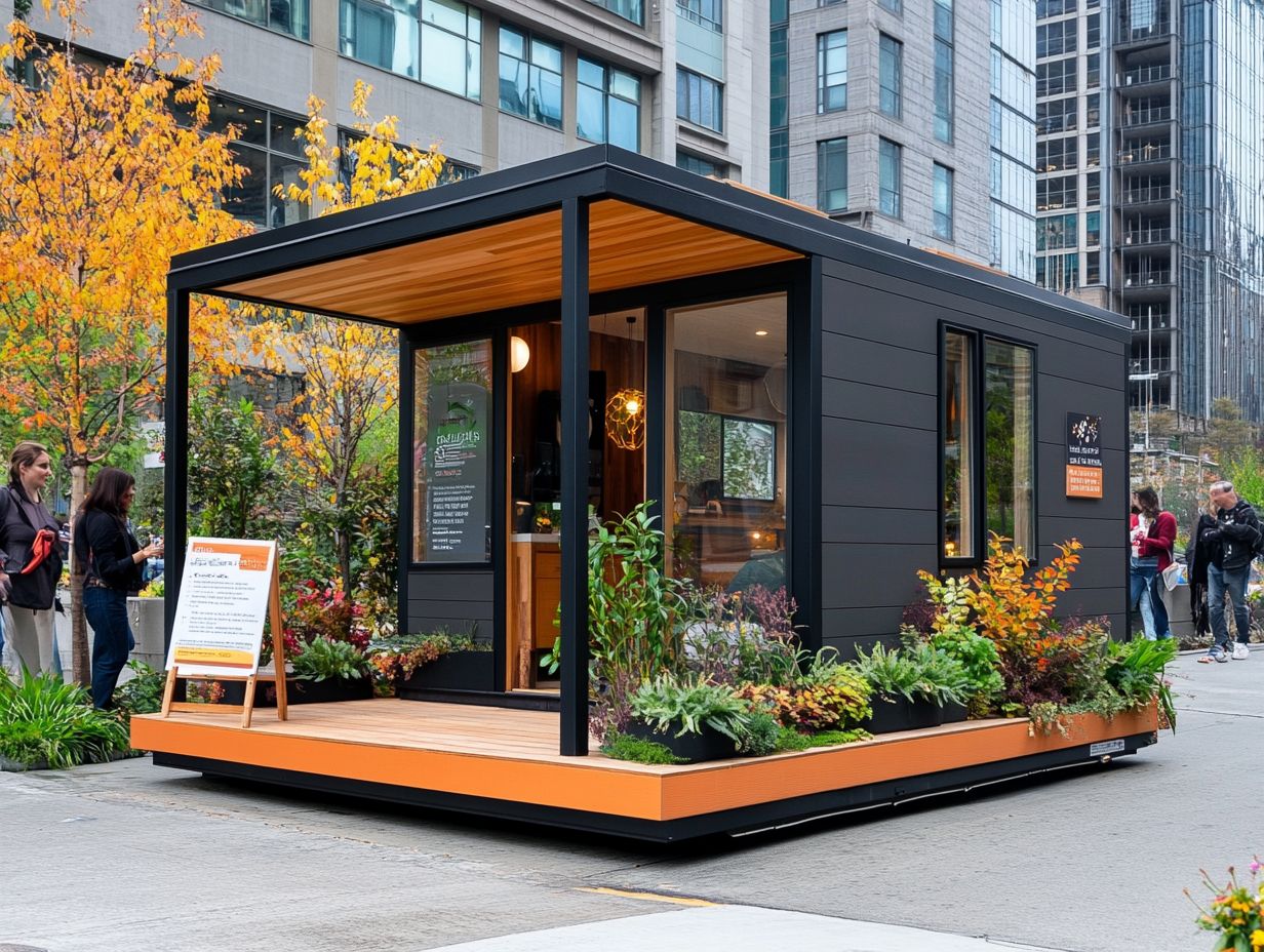 A group of tiny houses in an urban setting showcasing alternative living options.