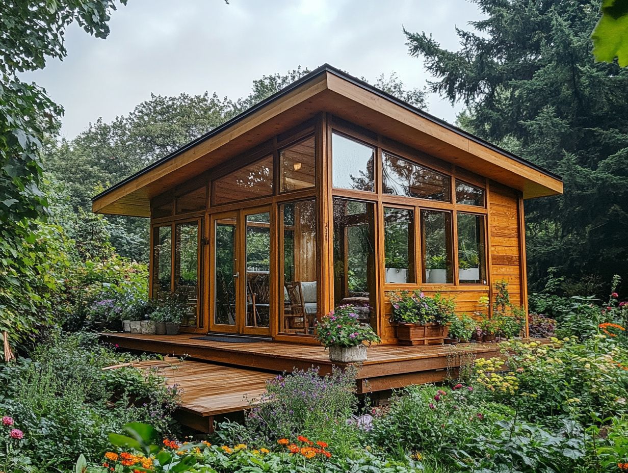 A tiny house in a lush green setting